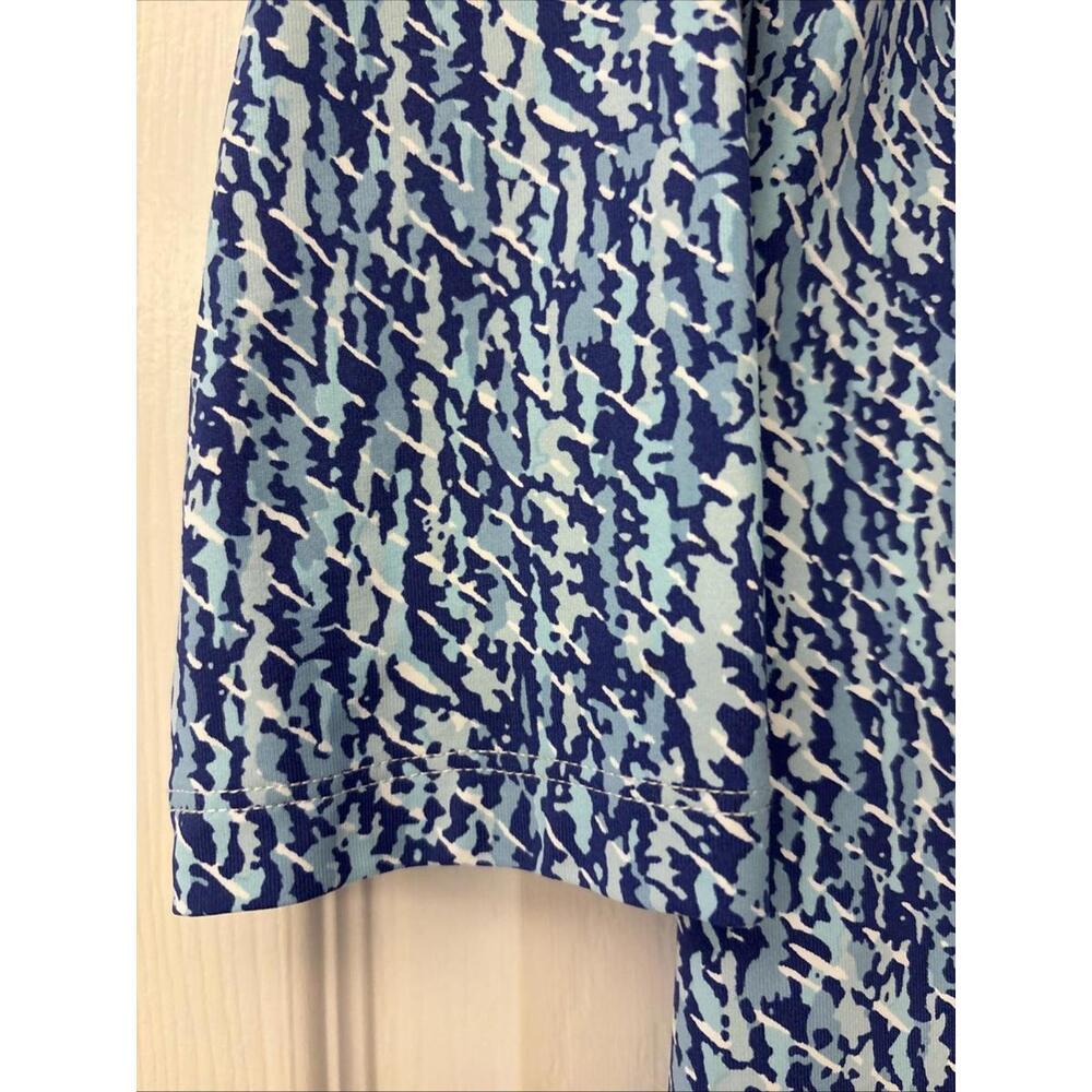 J Mclaughlin XS Blue Patterned Ruffle Neck 3/4 Sleeve Top - Picture 4 of 8